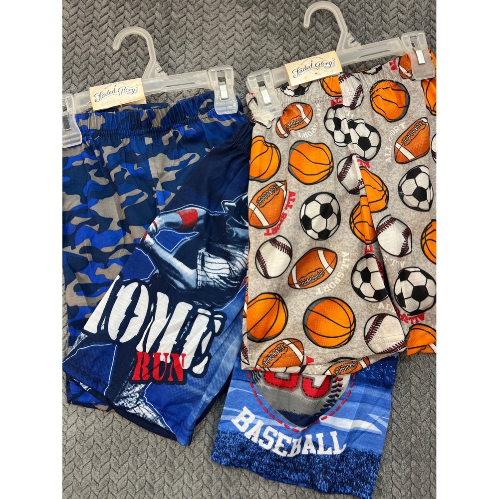 Sports Baseball Camo Boys Multicolor Faded Glory Pajama Shorts 3-Pack Size S 6-7